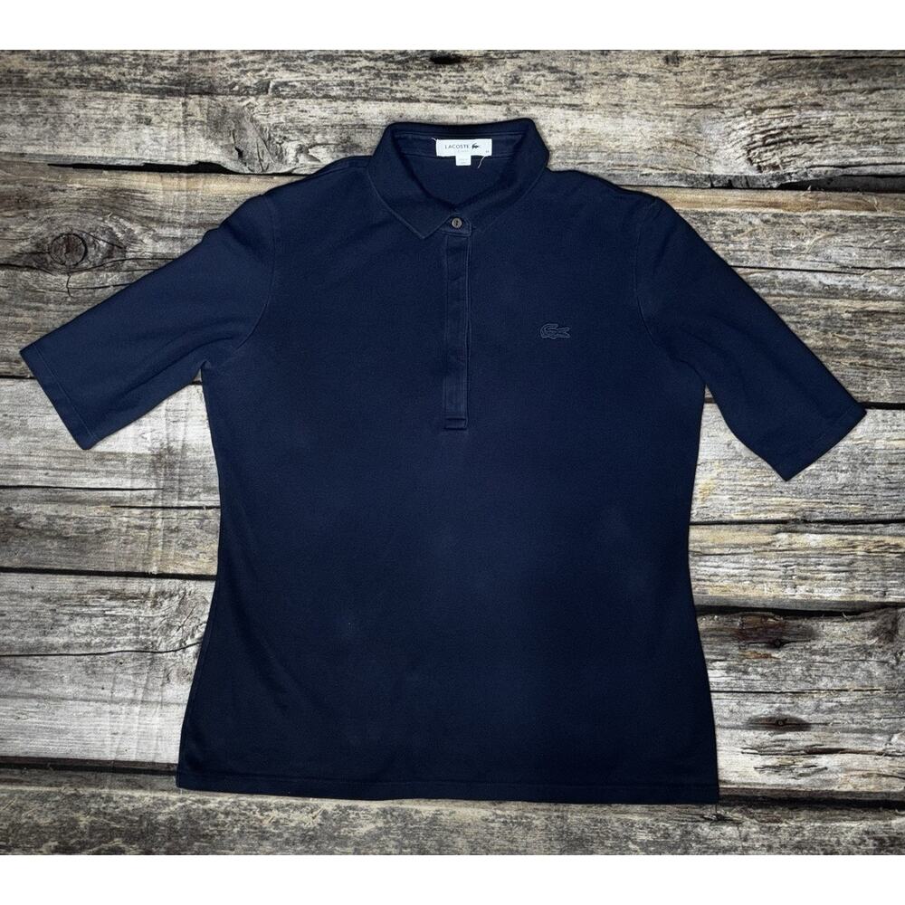Lacoste Slim Fit Stretch Mini Piqué Polo Womens Size 44 Navy Blue